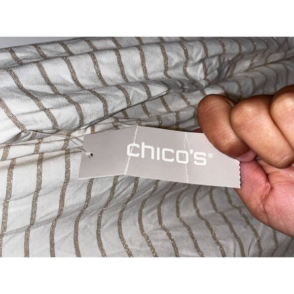 NWT Chicos White & Gold Striped Long Sleeve  Women's Top Size XL - Picture 3 of 9